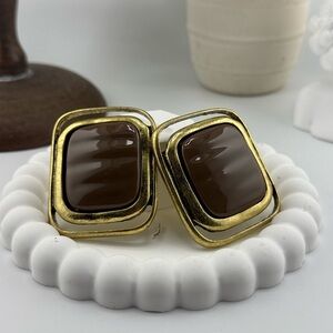 ✨ Bold Square Statement Earrings – Gold & Brown Retro Style